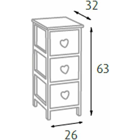 Commode blanche/grise avec boutons en forme de cœur, en bois de Paulownia