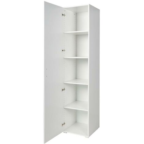 Armoire blanche 1 porte 4 étagères – Dimensions 45 x 45 x 195 cm – MDF 18 mm – Poignées et pieds argentés – King Home
