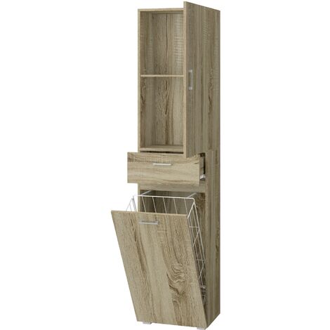 Armoire en chêne 1 porte avec lavabo – 1 tiroir – Dimensions 45x32x195 cm – Assemblage MDF 15 mm pour intérieur – King Home