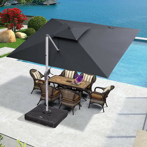 PURPLE LEAF 3 X 3.65 M Garden Cantilever Parasol Large Rectangular Patio Umbrella with Crank Handle and Tilt for Balcony and Outdoor Gray