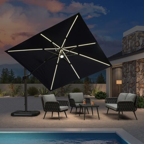 Purple Leaf 3 X 3 M Garden Cantilever Parasol, Led Swivel Square Patio 