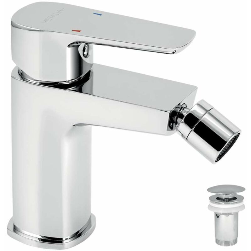 Robinet bidet monotrou avec tirette et vidage bonde métal Gris