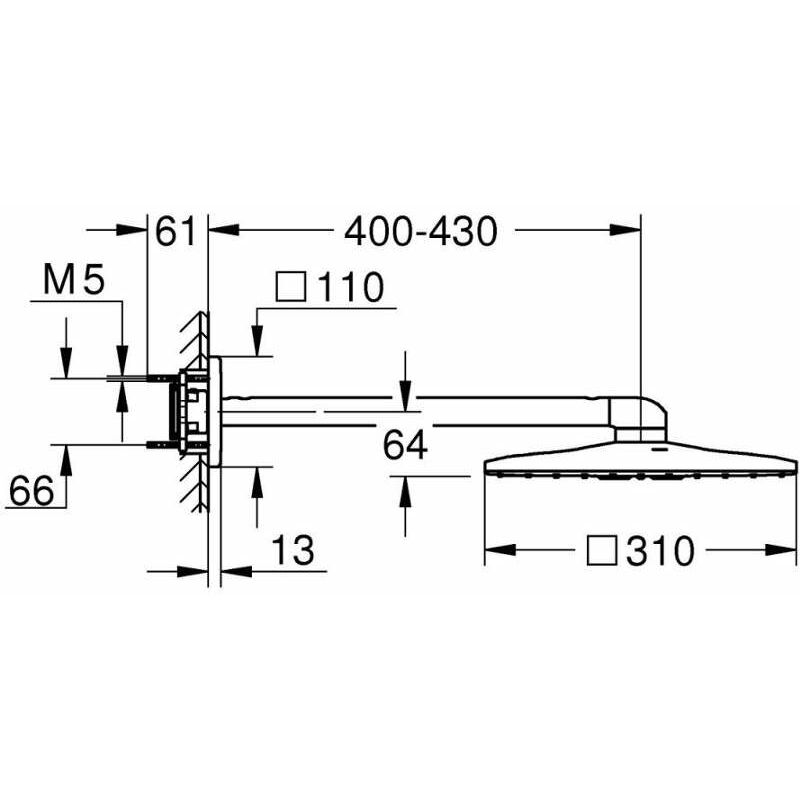 Grohe Rainshower SmartActive 310 Cube tête de douche carrée avec support  mural 31 x 31 cm chrome brillant - 26479000