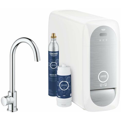 Robinet mural de cuisine Mono Connected avec unité réfrigérante et filtration – Bec rotatif 150° – Finition GROHE StarLight – 31498001