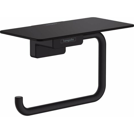 Hansgrohe – Porte-papier WC mural 41772670 – Métal noir mat – Fixation cachée – Tablette intégrée pour espace supplémentaire