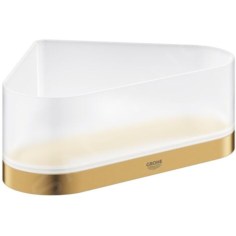 Grohe – Panier d'angle avec support – Métal et plastique – Finition brossée or brillant – Fixations dissimulées – Dimensions 16x16x8 cm – 41038GN0