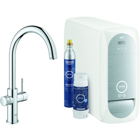 Grohe – Mitigeur d'évier avec fonction filtrante – Montage monotrou – Bec en C chrome – 3 types d'eau – 31455001 (1/8)