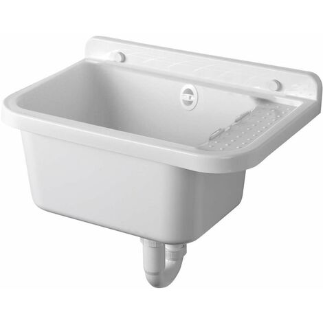 Évier blanc 50x34x21 cm en polypropylène – Résistant à l'eau et au gel – Kit de trop-plein inclus – Installation facile murale – Cr Smart