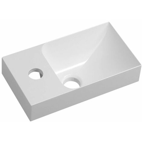 Sapho – Lave-mains Piccolino 31x17 cm sans trop-plein – Trou robinetterie à gauche – Marbre coulé blanc – PK300