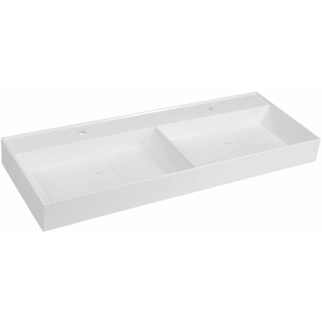 Sapho Godiva - Double-lavabo 119x44 cm, sans trop-plein, 2 trous pour robinet, blanc GU119