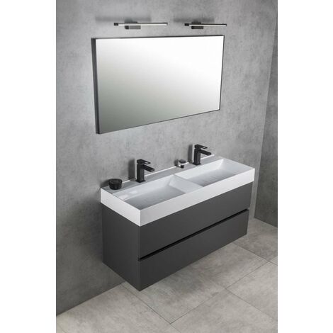 Sapho Godiva - Double-lavabo 119x44 cm, sans trop-plein, 2 trous pour robinet, blanc GU119