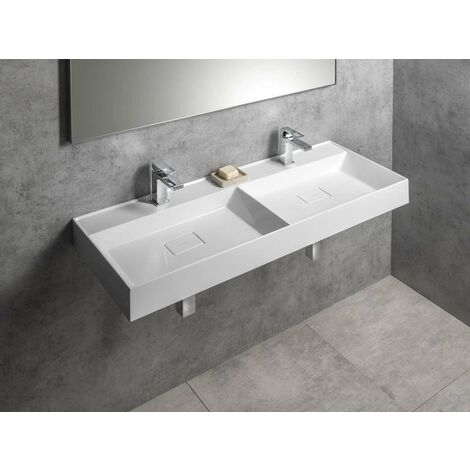 Sapho Godiva - Double-lavabo 119x44 cm, sans trop-plein, 2 trous pour robinet, blanc GU119