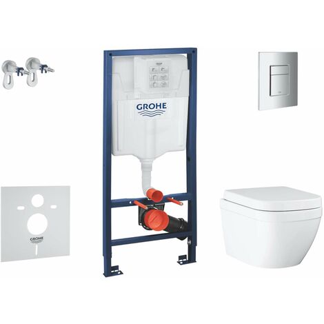 Grohe – WC suspendu Euro Ceramic avec abattant SoftClose – Bâti-support Rapid SL – Chasse d’eau 3/5 litres – SANI15BB1105