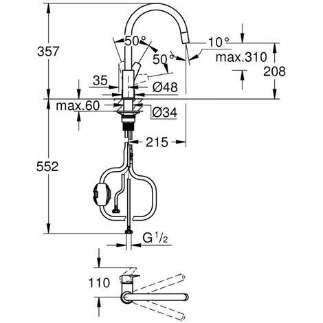 Mitigeur évier START GROHE 30470DC0 QuickFix Plus - bec haut