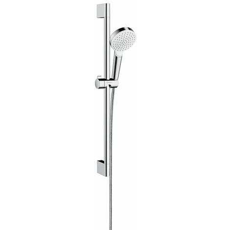 Hansgrohe Crometta - Set de pommeau de douche, barre et flexible,  EcoSmart 9 l/min, blanc / chrome 26535400