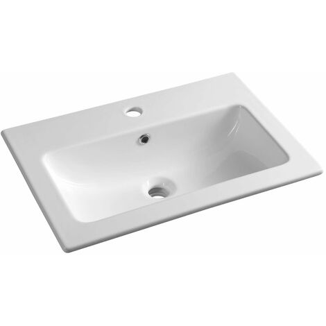 Sapho – Lavabo 60x40 cm en céramique blanche avec trop-plein et trou pour robinet – Anguleux – 44060