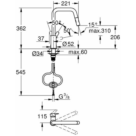 Grohe QuickFix Start - Mitigeur d'évier avec douchette extractible, supersteel 30631DC0