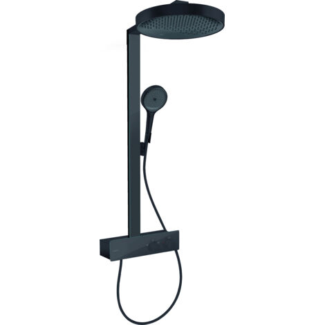 Hansgrohe – Set de douche thermostatique noir mat – Pomme haute 360 mm – 3 jets PowderRain – Thermostat intégré – 26853670