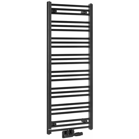 Radiateur de salle de bain 500x1250 mm – Acier noir mat – Connexion centrale 50 mm – Sortie 525 W pour chauffage central et électrique