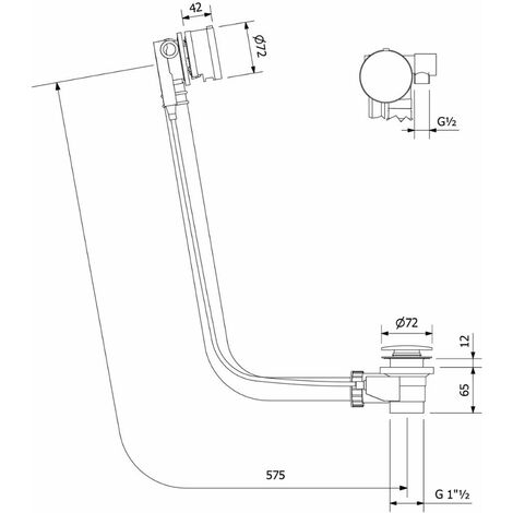 Polysan Accessoires - Garniture de vidage et de trop-plein pour baignoire, avec alimentation, avec bowden, longueur 575 mm, chrome 71684