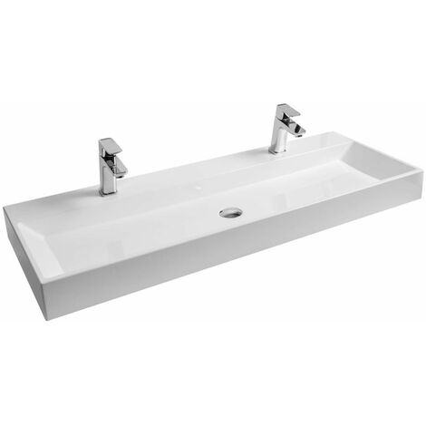 Ravak Natural - Double-lavabo, 120x45 cm, sans trop-plein, trous pour robinet, blanc XJO01212000