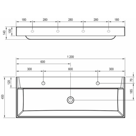 Ravak Natural - Double-lavabo, 120x45 cm, sans trop-plein, trous pour robinet, blanc XJO01212000
