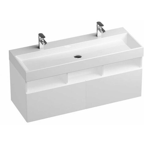 Ravak Natural - Double-lavabo, 120x45 cm, sans trop-plein, trous pour robinet, blanc XJO01212000