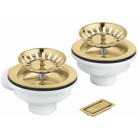 Vidage complet évier 1 cuve – Garniture sans bouton rotatif – Surface GROHE PVD – Pour éviers Grohe K500, K700 – 40997GN0