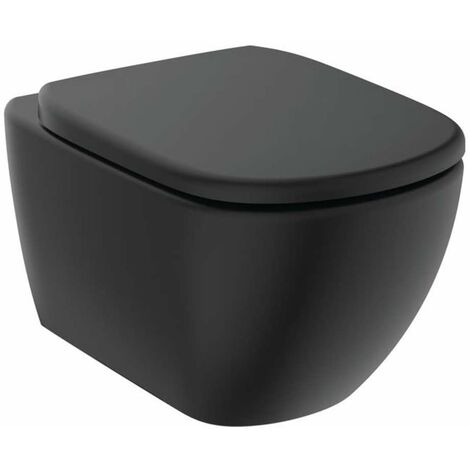 Ideal Standard – WC suspendu avec abattant softclose – Technologie RimLS+ pour hygiène optimale – Sortie arrière – Céramique noir soyeux – T5361V3 (1/5)