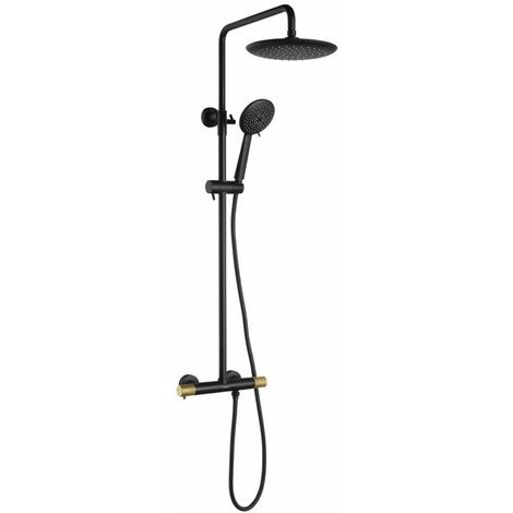 Sapho Solaris - Set de douche avec thermostat, 5 jets, noir mat/doré WD139G (1/5)