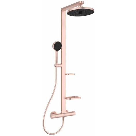 Ideal Standard – Set de douche thermostatique 26 cm avec 2 jets – Finition métal rosé – Technologie Cool Body – Flexible 1750 mm – BD583RO