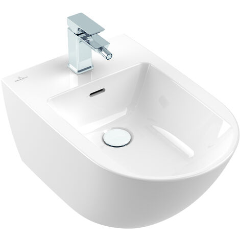Villeroy & Boch Subway 3.0 - Bidet suspendu 560x375 mm, avec trop-plein, trou pour robinet, CeramicPlus, Stone White 447000RW (1/5)