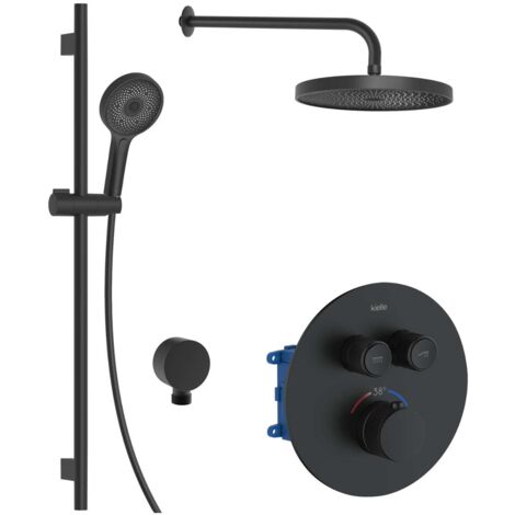 kielle Oudee - Set de douche avec mitigeur encastré, 2 sorties, avec accessoires EcoSpare et corps d’encastrement, noir mat 20602SPT14 (1/5)