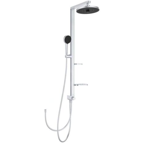 Ideal Standard – Colonne de douche sans robinetterie – Douche de tête ronde 26 cm avec 2 jets – Finition argentée – Flexible 1750 mm – BD585SI