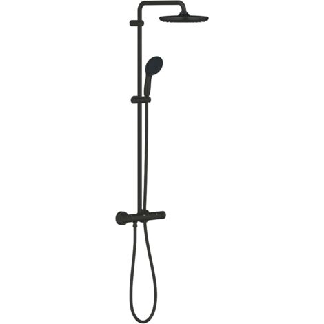 Grohe – Colonne de douche thermostatique avec mitigeur – Douche de tête 25 cm – 2 jets pluie et stimulant – Noir mat – 266772431