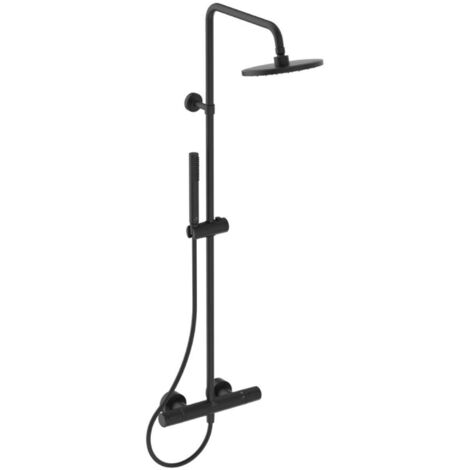 Ideal Standard – Colonne de douche thermostatique avec mitigeur noir soyeux – Douche de tête ronde 20 cm – Flexible 1750 mm – A7586XG (1/3)