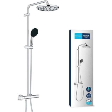 Grohe – Colonne de douche thermostatique 25cm avec mitigeur – Douchette 11cm – Économie d'eau – Finition chromée – 26677001
