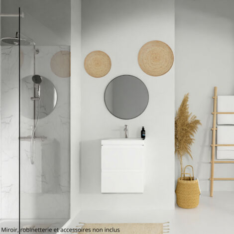 Cersanit – Meuble lave-mains avec lavabo céramique 57x49x40 cm – 2 tiroirs avec fermeture silencieuse – Panneaux mélaminés blancs – Pose murale - S801-230-DSM