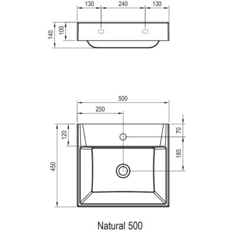 Ravak Natural - Lavabo 50x45 cm, sans trop-plein, avec trou pour robinet, blanc XJO01250000