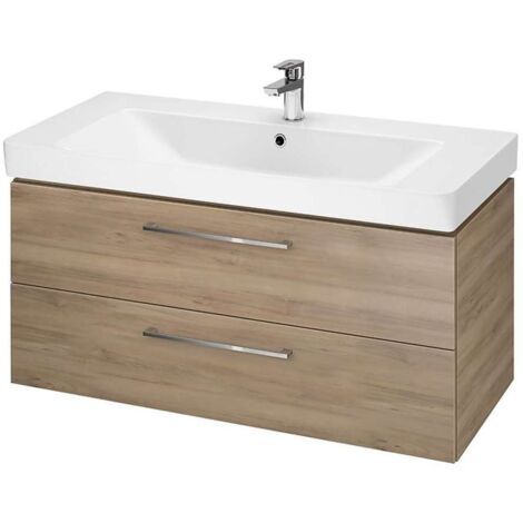 Cersanit – Meuble avec lavabo simple 46x99x45 cm en noyer – 2 tiroirs avec fermeture lente – Installation murale – S801331DSM (1/2)
