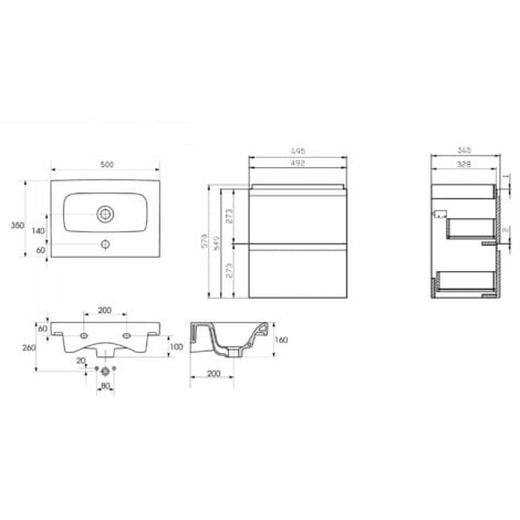 Cersanit Moduo - Meuble avec lavabo, 57x50x35 cm, 2 tiroirs, blanc S801-229-DSM