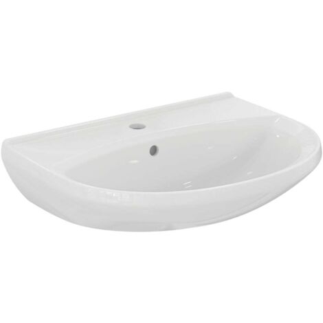 Ideal Standard – Lavabo céramique blanc 60x46 cm – Semi-circulaire avec trop-plein et trou robinet – Installation murale – Design classique - R027401 (1/5)