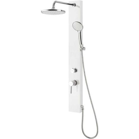 Panneau de douche avec mitigeur 125x1050 mm – Flexible inox 1500 mm – Douchette ABS chromé 228 mm – SL230 – Aqualine