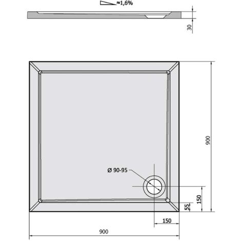 Polysan Receveurs de douche - Receveur de douche en marbre de synthèse AURA, 90x90 cm, blanc 43511