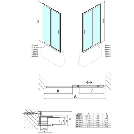Polysan Deep - Porte de douche, 2 battants, 120 cm, aluminium brillant/verre clair MD1216