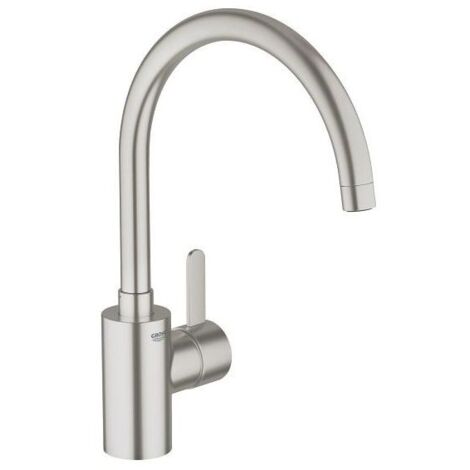 Grohe – Mitigeur monocommande évier Eurosmart Cosmopolitan – Finition SuperSteel brossé – Bec pivotant – Cartouche céramique 35 mm – Limiteur de débit ajustable (1/10)