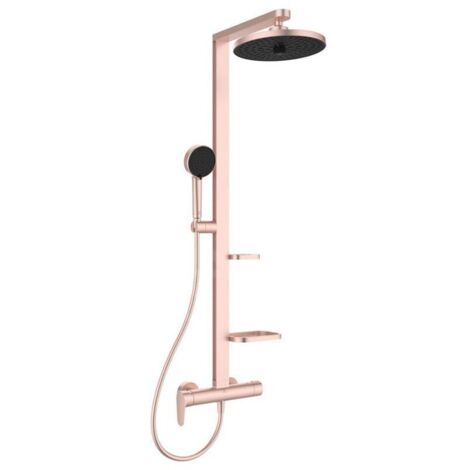 Ideal Standard – Colonne de douche sans robinetterie – Douche de tête 260mm – 2 jets – Finition métal rosé – Flexible 1750mm – BD584RO