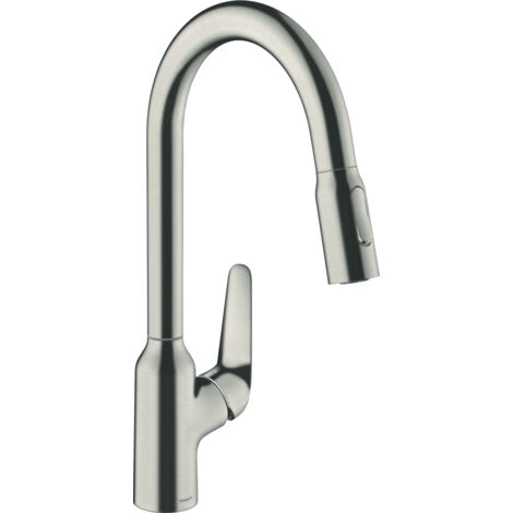 Robinet de cuisine avec douchette HANSGROHE Focus M42 220 2 jets aspect acier inox (1/10)