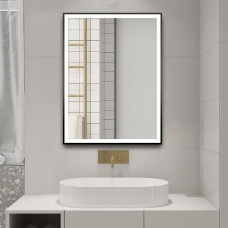 Miroir LED Rectangulaire 80x60 Cm Avec Contour Givré - Lumière Dimmable Chaude/froide, Anti-buée, Pour Salle De Bain - 3