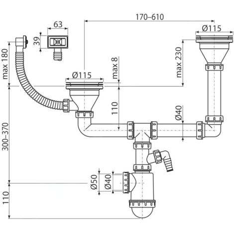 Siphon Simple Pour évier Avec Sortie Machine à Laver – OMP TEA 20 – Neuf